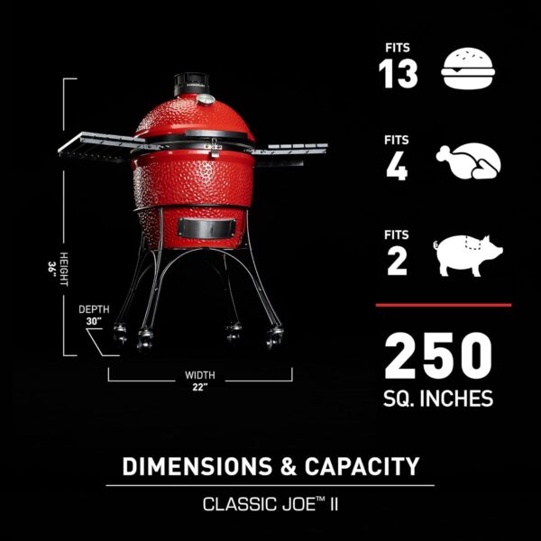 Kamado Joe KJ23RHC Classic II Smoker BBQ, Outdoor Charcoal Barbecue Grill In Red With Cast Iron Cart, Heat Deflectors And Ash Tool - Image 6