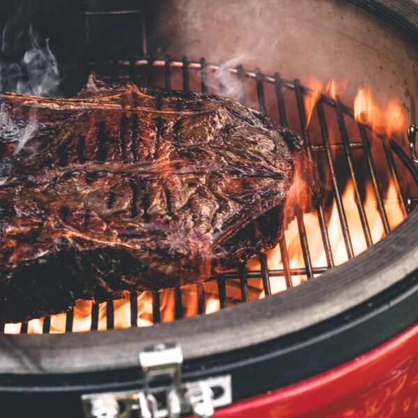Kamado Joe KJ23RHC Classic II Smoker BBQ, Outdoor Charcoal Barbecue Grill In Red With Cast Iron Cart, Heat Deflectors And Ash Tool - Image 3