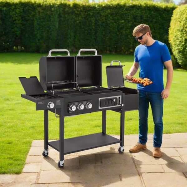 CosmoGrill Hybrid 4 Burner Barbecue DUO Dual Fuel BBQ 3+1 Gas Grill & Charcoal Smoker BBQ Grill - Image 4